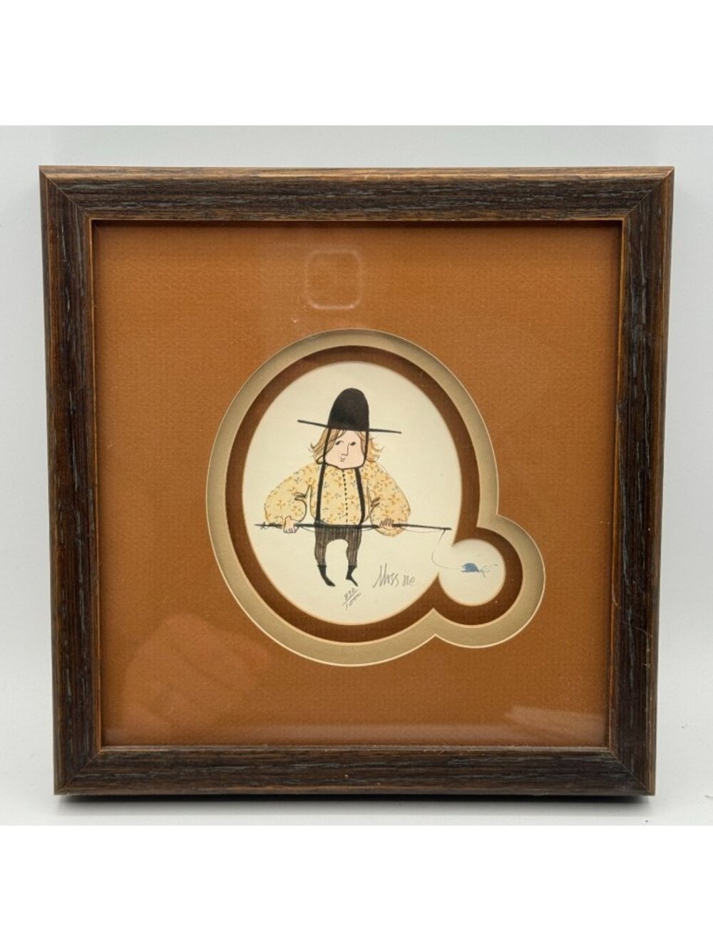 P Buckley Moss Signed Numbered Print 830/1000 Framed Amish Boy Fishing Mouse 81